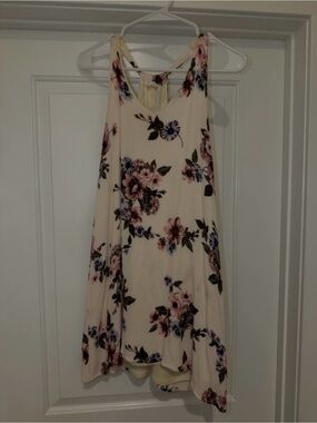 Millibon Cream Floral Mini Dress with Pink & Blue Flowers